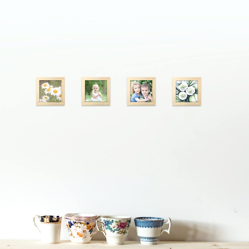 4x4 Grain Picture Frames Square Classic Natural Wood 6 Pack