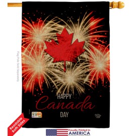 Firework Canada Day Burlap Garden House Flags Kit Regional Canadian Territories Region Country Particular Area Small Decorative Gift Yard Banner Double-Sided Made In USA 28 X 40