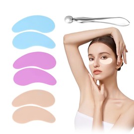 KQOZG 3-teiliges Set Wiederverwendbare Augenpads aus 100% medizinischem Silikon mit Augenmassagestab, Reduziert Falten und feine Linien