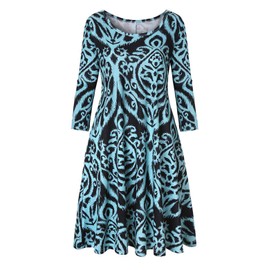 Tanst Sky Womens Casual Round Neck Plus Size Floral Tunic Shirt Dress with Pockets (X-Large, Black Blue)