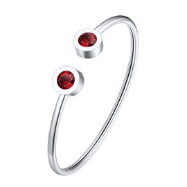 FOCALOOK Women's Stainless Steel Birthstone Open Bangle January Garnet Crystal Bangle