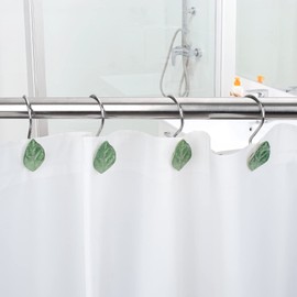 12 PCS Decorative Shower Curtain Hooks, Anti-Rust Stainless Steel Shower Hooks for Shower Curtain and Liner, Cute Bathroom Decor (Green Leaf)