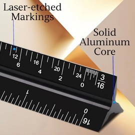 Architectural Scale Ruler, 12'' Imperial Architect Scale, Aluminum Engineer Scale Ruler for Blueprints, Metal Scale Rulers, Architecture Ruler, Triangle Drafting Rulers (Black)
