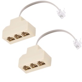 2Pcs 6P4C Male Phone Jack Splitter to 3 Female Way Socket Beige Adapter Telephone Line Splitter with Telephone Extension Cord