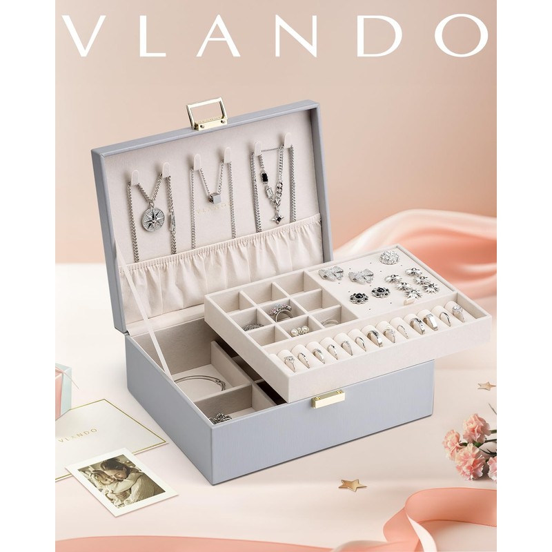 Vlando Accessory Case, 2 Layers, Large Capacity, Jewelry Box, Removable
