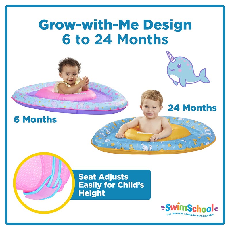 SwimSchool Lil’ Narwal Baby Pool Float - 6-24 Months - Infant Swim Float with