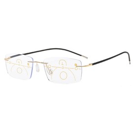 KOOSUFA Rimless Progressive Multifocal Reading Glasses 1.5 Men Women Blue Light Blocking Ultralight Metal Multifocus Readers, Gold