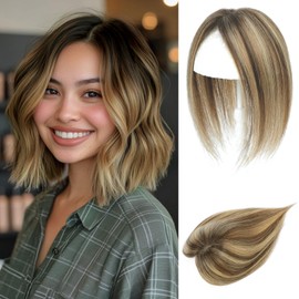 BUTYWAY Hair Toppers for Women 7x10CM Swiss Base Hand-Tied Topper Hairpieces Medium Brown and Honey Blonde Mix HairToppers for Women with Thinning Hairr Cover GrayHair