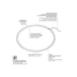Valero Pearls Women's Pearl Necklace High-Quality Freshwater Cultured Pearls 7-8 mm Round White 925 Sterling Silver Pearl Necklace with Real Pearls, Freshwater cultured pearl, freshwater cultured