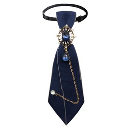 LJBFNN Bow Tie for Women, Adjustable Pre-Tied Ties for Women Girls Uniform Necktie with Gothic Rhinestone for Party School (Navy Blue)