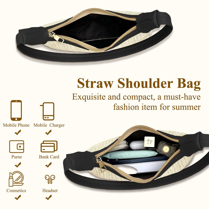 Mabecol Women's Straw Shoulder Bag - Summer Hobo Bag Handbag