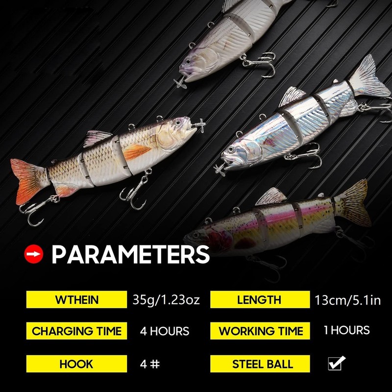 Robotic Swimming Electric Fishing Lures 5.12" USB Rechargeable LED Light