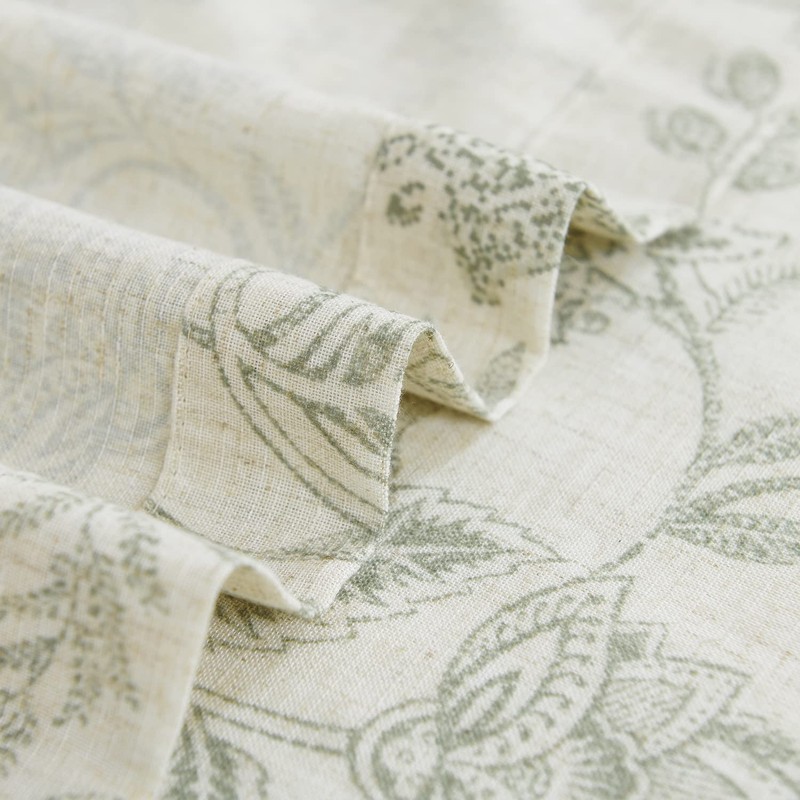 Lazzzy Floral Green on Beige Linen Kitchen Curtains, 26x36 inches,