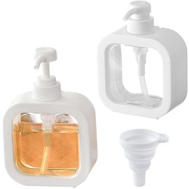 2 x 300 ml Transparent Wisirent Soap Dispenser Set, Soap Dispenser, Plastic Soap Dispenser, Transparent, Reusable Shower Gel Bottle and 1 Funnel for Kitchen, Bathroom