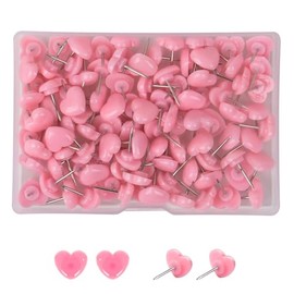 GUEEYUAW 100 Pcs Pink Push pins, Cute Heart Shaped Cork Board Thumb Tacks, Suitable for Bulletin Boards Posters Offices etc
