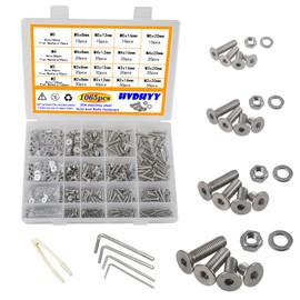 HVDHYY 1065pcs M2 M3 M4 M5 Bolt and Nut set Machine Phillips Pan Head Screws & Nuts & Washers Assortment kit 304 Stainless Steel Button with a Reusable Storage Box (4 Hex Wrenches)