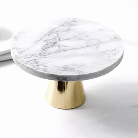 8 Inches 20 cm Round Marble Decor Plate Stand, Marbled Party Dessert Cheese Display Plate for Wedding Party Birthday Baby Shower Celebration Home Decor Cupcake Stands Pedestal Holder - White