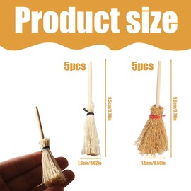 LQIOACU Mini Broom Dollhouse Miniature Broom Mini Straw Broom Dollhouse Furniture Decor Witch Prop Broom Dollhouse Accessories Party Supplies Pack of 10, bronze