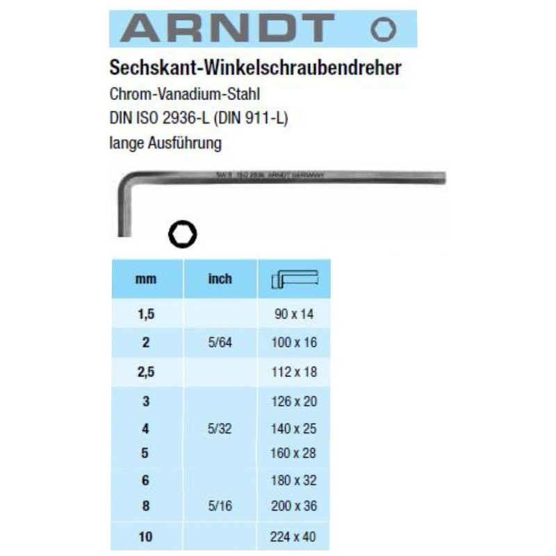 ARNDT Germany 9PCS Long Hex Key Set | Long Metric