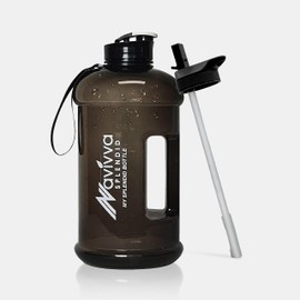NAVIVVA SPLENDID 2.2 Litre Large Reusable Gym Water Bottle with Straw Lid, Dishwasher Safe, BPA Free Tritan Plastic, Portable, Eco-friendly with Carry Handle (Black)