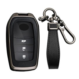 KUNIO Car Key Fob Cover fit for Toyota Yaris Cross Yaris Hybrid Rav4 Aygo CHR Prius Land Cruiser 200 Crown key fob cover Metal Key Cover Key Holder Key Case Key Chain A Black