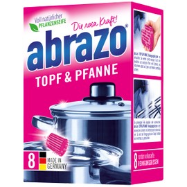 abrazo Topf & Pfanne Reinigungskissen antibakteriell Reinigungs-Schwamm Topfreiniger Grillreiniger & Backofen-Reiniger Stahlwolle vegan 8 St