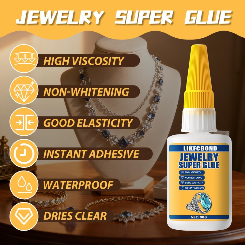 LIKFCBOND Jewelry Glue 30g Clear, Elastic String Adhesive Kit, Super
