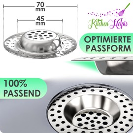 Kitchen Helpis® 2 x Drain Strainer All Drains 14 g, Hair Strainer Shower Stainless Steel Drain Strainer Quick Drain Hair Strainer Prevents Flushing Away Strainer for Sink Easy to Clean