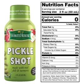White House Pickle Shots, With Real Dill and Turmeric, Juice Hydrates and Helps Stop Muscle Cramps, On the Go 2 Ounce (Pack of 6)