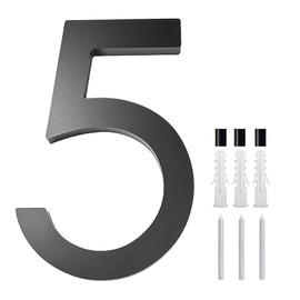 5-Inch Black Zinc Alloy House Number 5 for Outside,Floating Modern House Numbers （Includes Nail Kit）