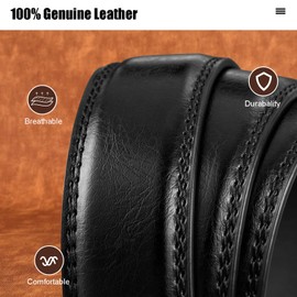 GSG Mens Leather Belts Double Stitched Belts for Jeans, Suits, Work, Uniform with Single Prong Buckle Black 38-42 inch