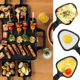 Kosmosta Mini 4 Pieces Non-Stick Grill Pans Triangle Mini Raclette Grill with 4 Wooden Scoops for Universal Electric Grill Cheese Eggs