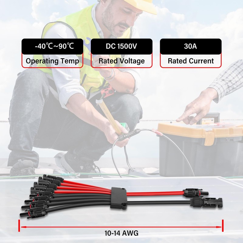 JUZUXI Solar Connectors Cable for 4 Solar Panels,IP68 Waterproof Y