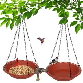 2 Pack Hanging Bird Feeder Tray 16 inch, Bird-Feeder Hanging for Garden Yard Outside, Terracotta