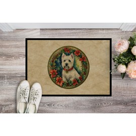 Caroline's Treasures DAC2445JMAT Westie Christmas Flowers Doormat Front Door Mat Indoor Outdoor Rugs for Entryway, Non Slip Washable Low Pile, 24H X 36W