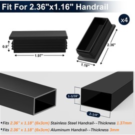 Gyykzz 4 Pack Plastic End Cap Fit for 2.36" x1.18" Stainless Steel & Aluminum Flat Handrail, Rectangle Handrail Accessories Universal Black Non-Slip Nylon Plug for Pipe Tubing
