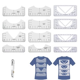 12 Pieces T-Shirt Alignment Ruler, T-Shirt Centring Tool, PVC T-Shirt Stencil Ruler, T-Shirt Ruler Guide Tool Set for V-Neck, for Adults, Youth and Children