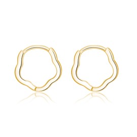 Reffeer 925 Sterling Silver Flower Shape Hoop Earrings for Women Teens Flower Earrings Minimalist Huggie Earrings (B-18K Gold Plated)