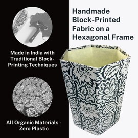 Fern Trail 3.3 Gallon Waste Basket | Small Decorative Block Printed Trash Can | Living Room, Bedroom, Bathroom | Eco Friendly and Plastic Free