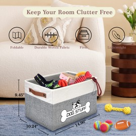 Thankspaw Foldable Dog Toy Box, Fabric Dog Toy Bin, Folding Organizer Home Décor Bin with Handle, Collapsible Toy Box Organizer for Pet Leash, Blanket, Clothes, Chew Toys and Accessories