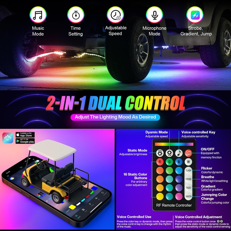 6PCS Golf Cart LED Underglow Light Kit, Golf Cart RGB