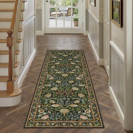 PureCozy 2x6 Runner Floral Rug for Hallways Black Washable Long Carpet Non-Slip Low Pile Boho Indoor Accent Throw Rug for Entrance Kitchen Bedroom Dining Laundry