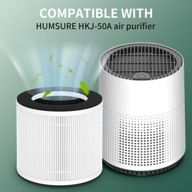 Harebery HKJ-50A Replacement Filter, Compatible with HUMSURE Air Cleaner Purifier HKJ-50A for Bedroom Small, 3 Stage Filtration, 2 Pack (Filter Size :5.4 x 5.4 x 4.6 Inches)