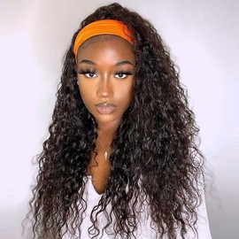 SOMIARIK #1B Headband Wigs For Black Women Long Black Water Wave Wigs Natural Hairline Full Machine Made Wigs None Lace Front Wig130% Density 26inches Hair Synthetic Curly Daily Glueless Wigs