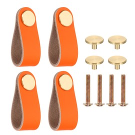 PATIKIL Leather Drawer Pulls, 4 Pack Leather Handle Center Cabinet Dresser Knobs with Screws for Dresser Cupboard Closet Doors, Orange
