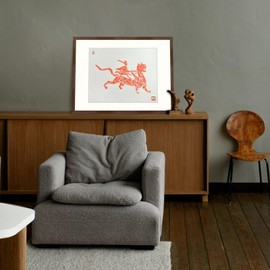 XM-GENYUE Chinese Culture Wall Art Rice Paper Handcrafted Rubbings A Fairy Riding A Tiger Painting Framed Artwork Decor for Living Room, Office, Dining & Guest Room