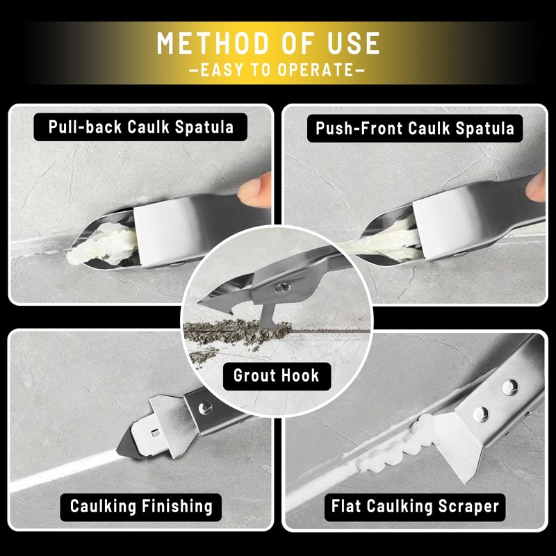 Tijeyi Silicone Caulking Tools Kit Stainless Steel Grout Removal Tool,4