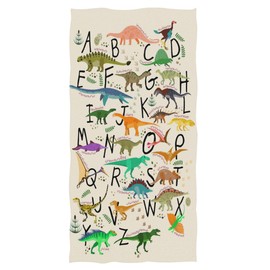 Naanle Stylish Learning Alphabets with Dinosaurs Soft Highly Absorbent Large Decorative Hand Towels Multipurpose for Bathroom, Hotel, Gym and Spa (16" x 30",Beige)