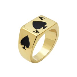 JAJAFOOK Biker Ring Mens Womens Solid Polished Stainless Steel Signet Ring Poker Spade Ace Gold Black Size 8