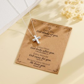 Ascona Silver Cross Necklace for Women, Bubble Cross Pendant Chain Necklaces Christian Religious Catholic First Communion Confirmation Jewelry Gifts(Every Day God Thinks of You)